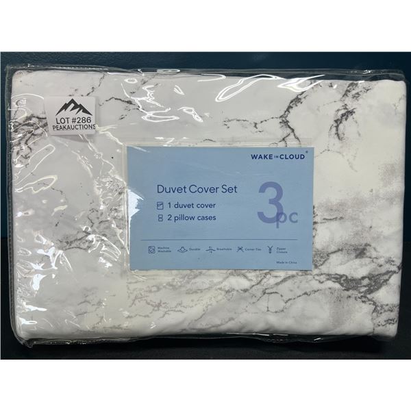 Lot of 1 WakeInCloud 3PC White Marble Duvet Cover Set - Full Size