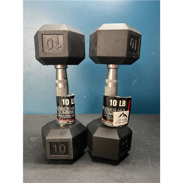 Lot of 2 10LB Rubber Hex Dumbbells - Brand new!
