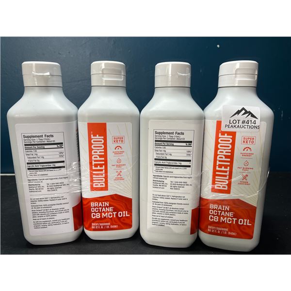 Lot of 4 Bottles of Bulletproof Brain Octane C8 MCT Oil Dietary Supplements - 32oz each