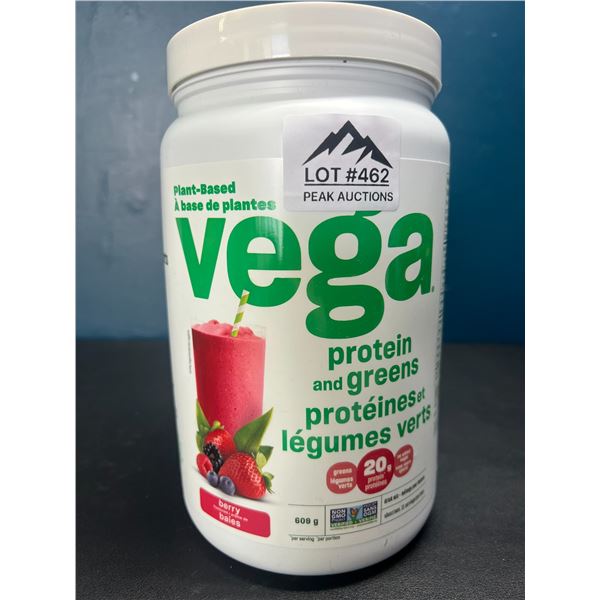 Lot of 1 Vega Plant-Based Protein and Greens - Berry Flavor - 600ml Large Tub Protein Powder