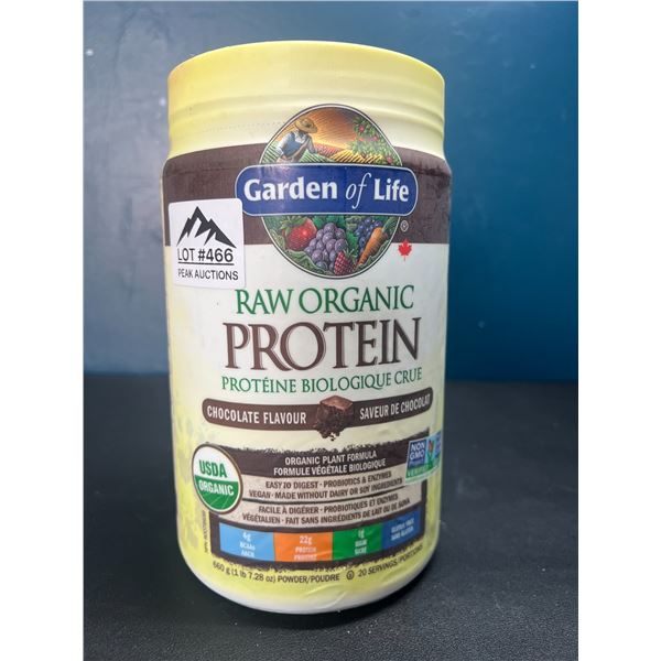 Lot of 1 Tub of Garden Of Life Raw Organic Protein Powder - Chocolate Flavour - 660g