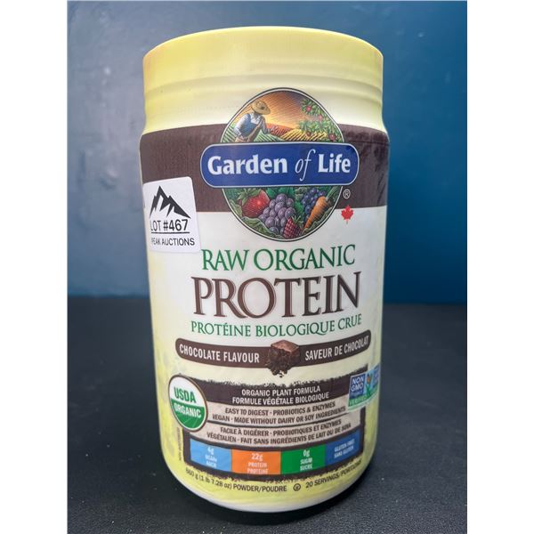 Lot of 1 Tub of Garden Of Life Raw Organic Protein Powder - Chocolate Flavour - 660g