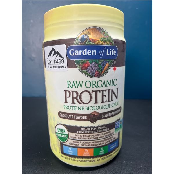 Lot of 1 Tub of Garden Of Life Raw Organic Protein Powder - Chocolate Flavour - 660g