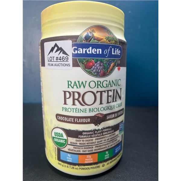 Lot of 1 Tub of Garden Of Life Raw Organic Protein Powder - Chocolate Flavour - 660g