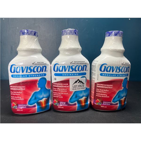 Lot of 3 Gaviscon Regular Strength - For Acid Reflux & Heartburn - Soothing Fruit Blend 600ml