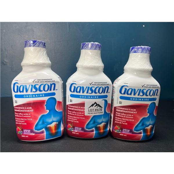 Lot of 3 Gaviscon Regular Strength - For Acid Reflux & Heartburn - Soothing Fruit Blend 600ml