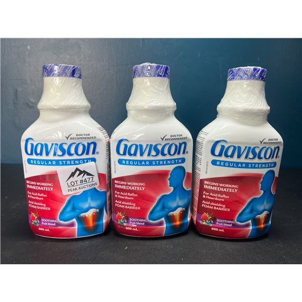 Lot of 3 Gaviscon Regular Strength - For Acid Reflux & Heartburn - Soothing Fruit Blend 600ml