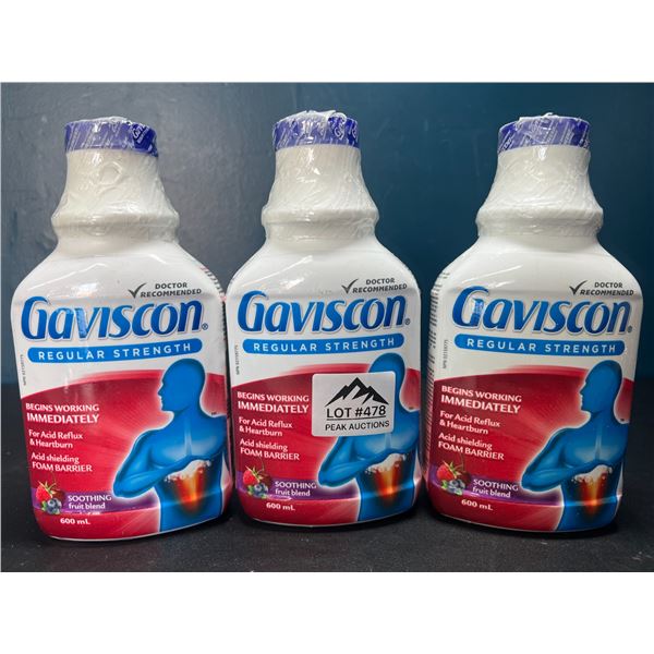 Lot of 3 Gaviscon Regular Strength - For Acid Reflux & Heartburn - Soothing Fruit Blend 600ml