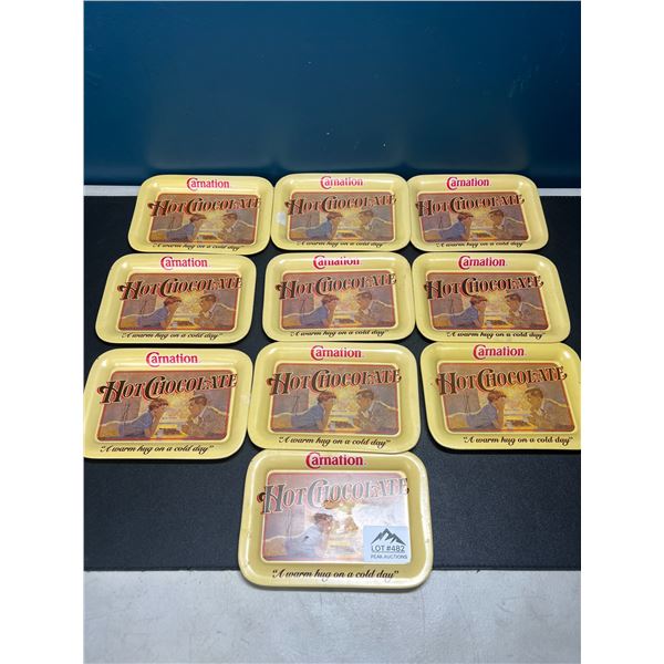 Lot of 10 Carnation Vintage Hot Chocolate Metal Trays - Used