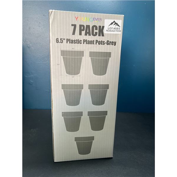 Lot of 6.5" Plastic Plant Pots - Grey - 7pack