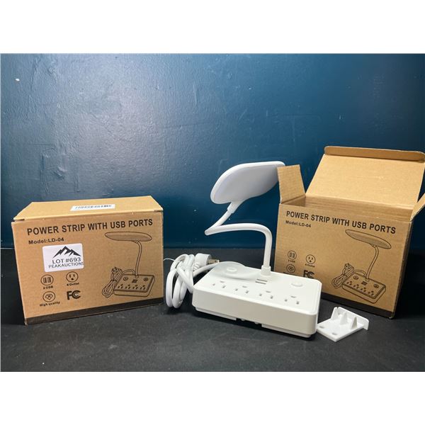 Lot of 2 Multi-Outlet Power Strips w/ USB Ports & LED Light