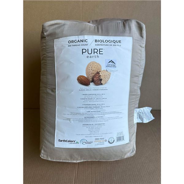Lot of 1 Pure Earth Organic 300 Thread Count - 3PC Queen Comforter Set - Beige