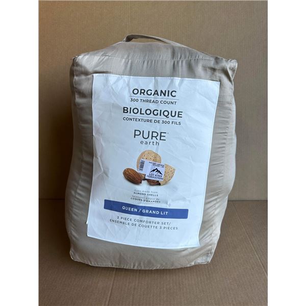 Lot of 1 Pure Earth Organic 300 Thread Count - 3PC Queen Comforter Set - Beige