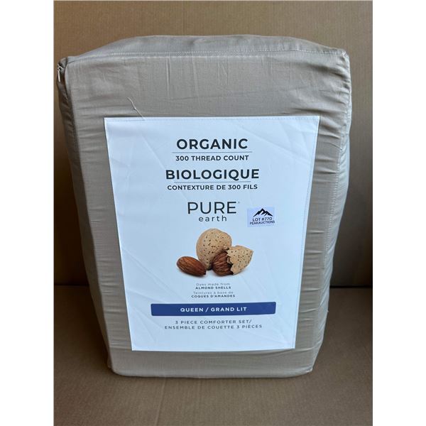 Lot of 1 Pure Earth Organic 300 Thread Count - 3PC Queen Comforter Set - Beige