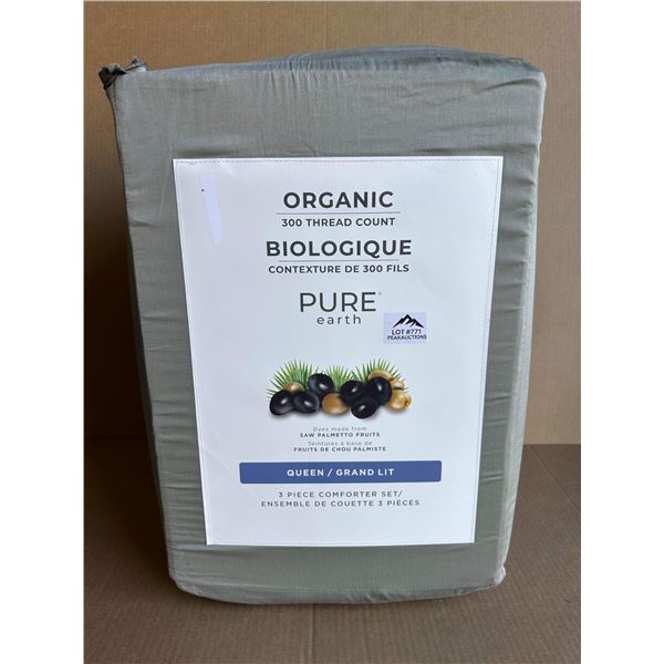 Lot of 1 Pure Earth Organic 300 Thread Count - 3PC Queen Comforter Set - Grey