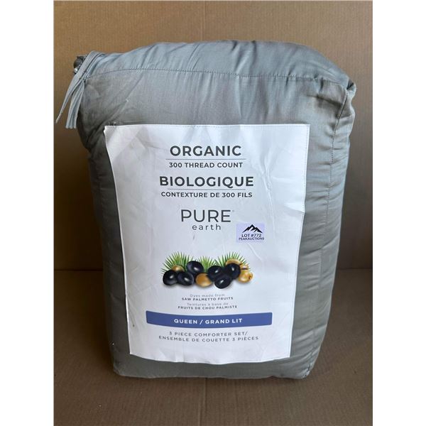 Lot of 1 Pure Earth Organic 300 Thread Count - 3PC Queen Comforter Set - Grey