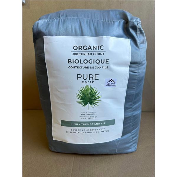 Lot of 1 Pure Earth Organic 300 Thread Count - 3PC King Size Comforter Set - Grey