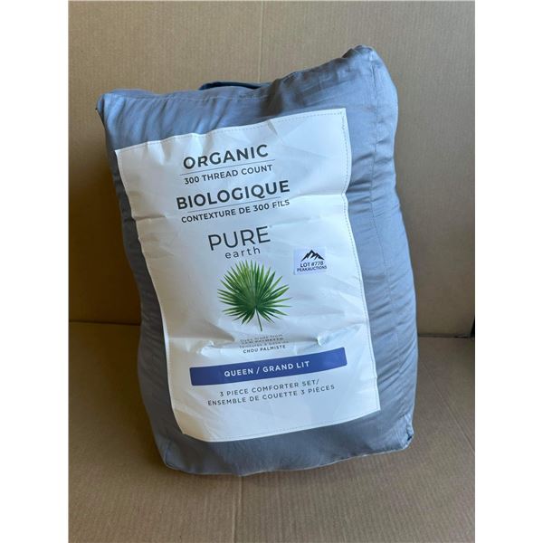 Lot of 1 Pure Earth Organic 300 Thread Count - 3PC Queen Comforter Set - Grey