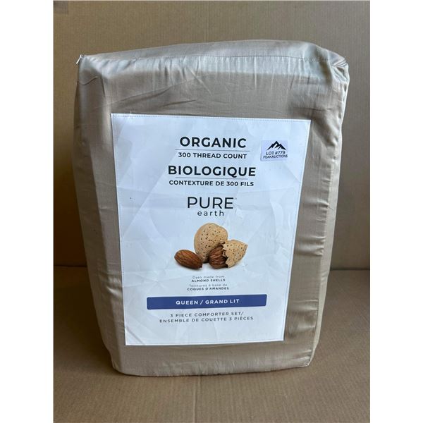 Lot of 1 Pure Earth Organic 300 Thread Count - 3PC Queen Comforter Set - Beige