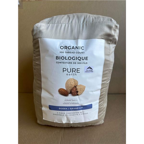 Lot of 1 Pure Earth Organic 300 Thread Count - 3PC Queen Comforter Set - Beige