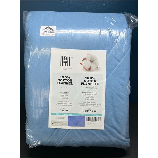 Lot of 1 BHT Bed Sheet & Duvet Cover Set - 100% Cotton Flannel - Blue - Twin Size
