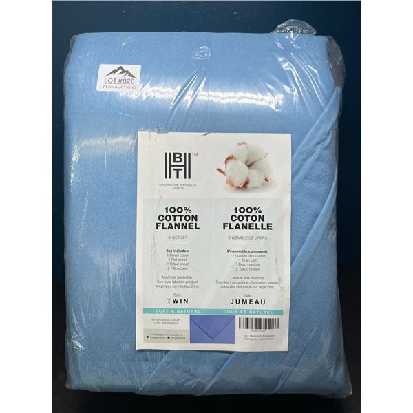 Lot of 1 BHT Bed Sheet & Duvet Cover Set - 100% Cotton Flannel - Blue - Twin Size