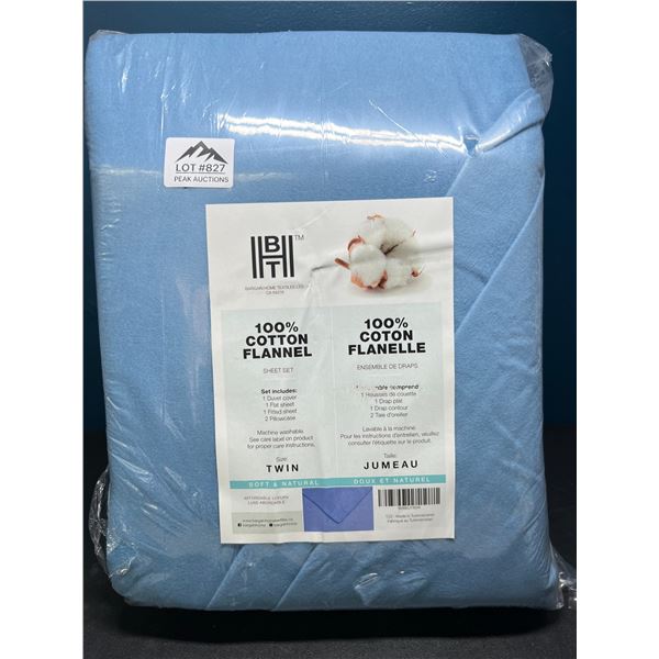 Lot of 1 BHT Bed Sheet & Duvet Cover Set - 100% Cotton Flannel - Blue - Twin Size