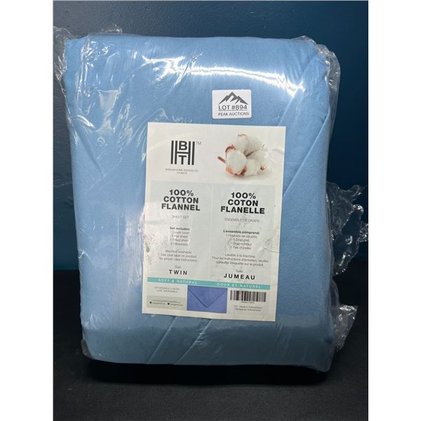 Lot of 1 BHT Bed Sheet & Duvet Cover Set - 100% Cotton Flannel - Blue - Twin Size