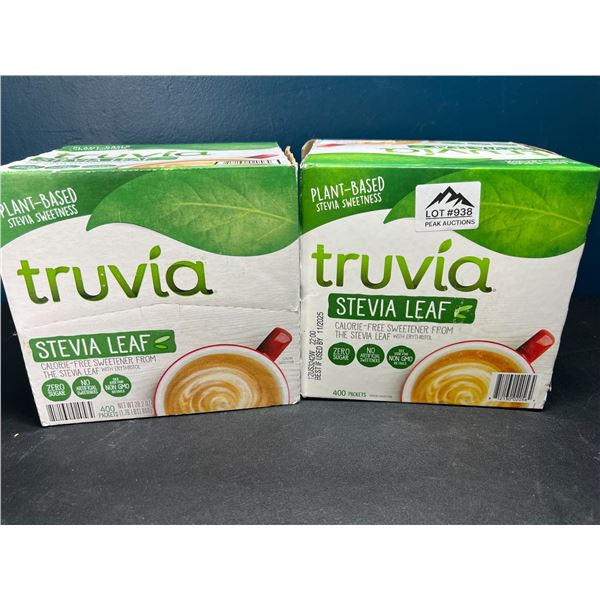 Lot of 2 Boxes of Truvia Stevia Leaf Sweeteners - 400 packets per box