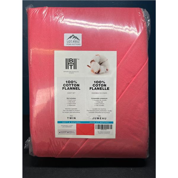 Lot of 1 BHT Bed Sheet & Duvet Cover Set - 100% Cotton Flannel - Coral Pink - Twin Size