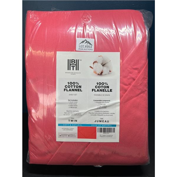Lot of 1 BHT Bed Sheet & Duvet Cover Set - 100% Cotton Flannel - Coral Pink - Twin Size