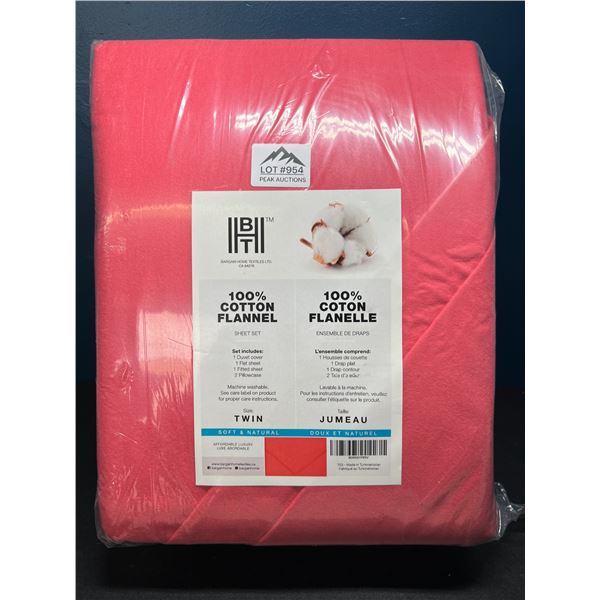 Lot of 1 BHT Bed Sheet & Duvet Cover Set - 100% Cotton Flannel - Coral Pink - Twin Size