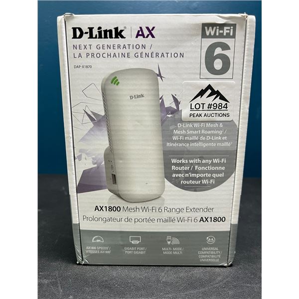 Lot of 1 D-Link Next generation AX1800 Mesh WiFi 6 Range Extender