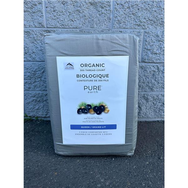 Lot of 1 Pure Earth Organic 300 Thread Count - 3PC Queen Comforter Set - Grey