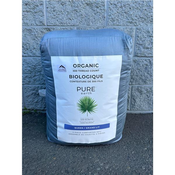 Lot of 1 Pure Earth Organic 300 Thread Count - 3PC Queen Comforter Set - Grey