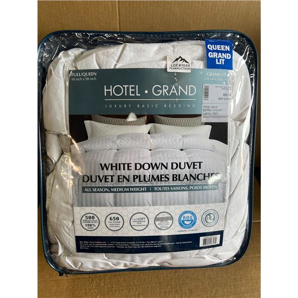 Lot of 1 Hotel Grand White Down Duvet - Queen Size - All Season, Medium Weight White Duvet