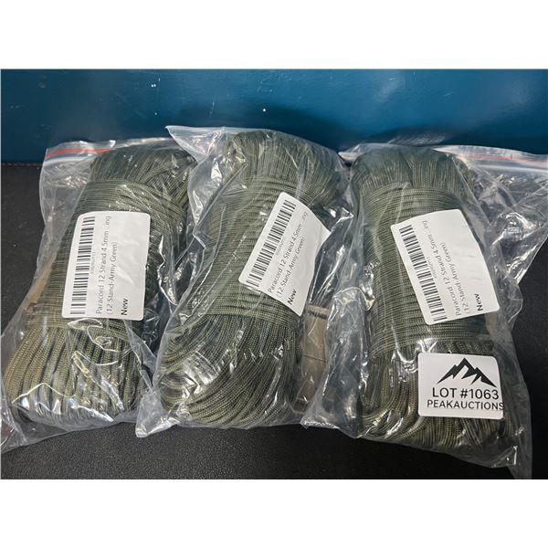 Lot of 3 Packs of Paracord - 12 Strand - Army Green