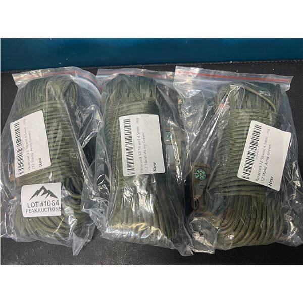 Lot of 3 Packs of Paracord - 12 Strand - Army Green
