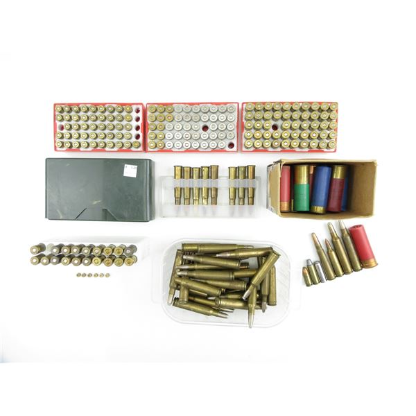 RELOADED ASSORTED AMMO, SHOT SHELL, PRIMER, BRASS CASE AND AMMO CASE LOT