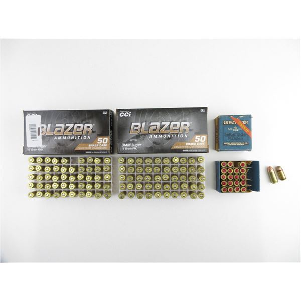 ASSORTED 9MM LUGER AND KURZ AMMO LOT