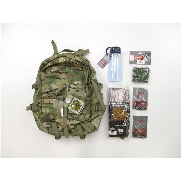 TACTICAL BACKPACK & WATER BOTTLE ETC