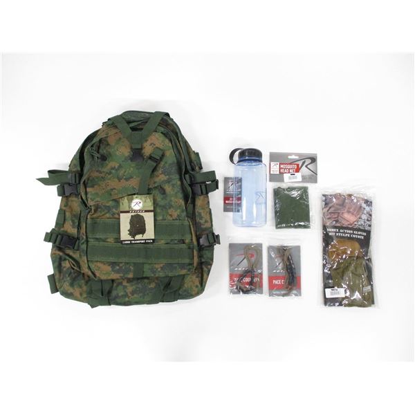 TACTICAL BACKPACK & WATER BOTTLE ETC