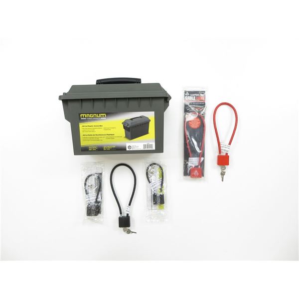 ASSORTED CABLE LOCKS & AMMO BIN