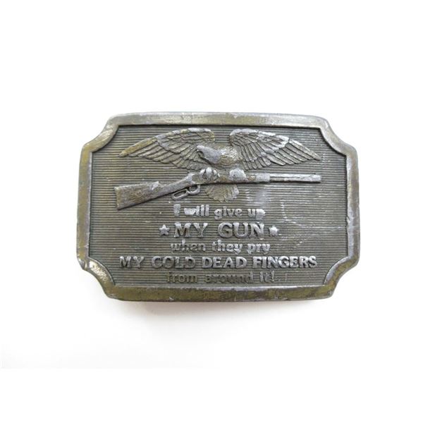 BELT BUCKLE WITH EAGLE HOLDING RIFLE