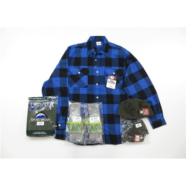 ROTHCO EXTRA HEAVY WEIGHT FLANNEL SHIRT, SIZE X-LARGE, SPORTSMAN THERMAL BOTTOMS, SIZE X-LARGE, ROTH
