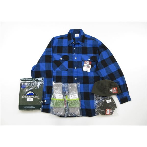 ROTHCO EXTRA HEAVY WEIGHT FLANNEL SHIRT, SIZE X-LARGE, SPORTSMAN THERMAL BOTTOMS, SIZE X-LARGE, ROTH