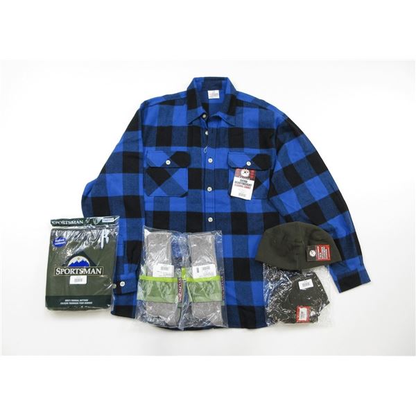 ROTHCO EXTRA HEAVY WEIGHT FLANNEL SHIRT, SIZE X-LARGE, SPORTSMAN THERMAL BOTTOMS, SIZE X-LARGE, ROTH