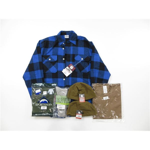 ROTHCO EXTRA HEAVY WEIGHT FLANNEL SHIRT, SIZE LARGE, SGS T-SHIRT, SIZE LARGE, SPORTSMAN THERMAL SHIR