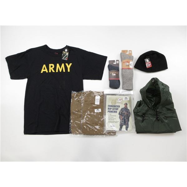 ROTHCO RIP-STOP PONCHO, ONE SIZE, SGS T-SHIRT, SIZE LARGE, SGS T-SHIRT, SIZE LARGE, ROTHCO FLEECE BE