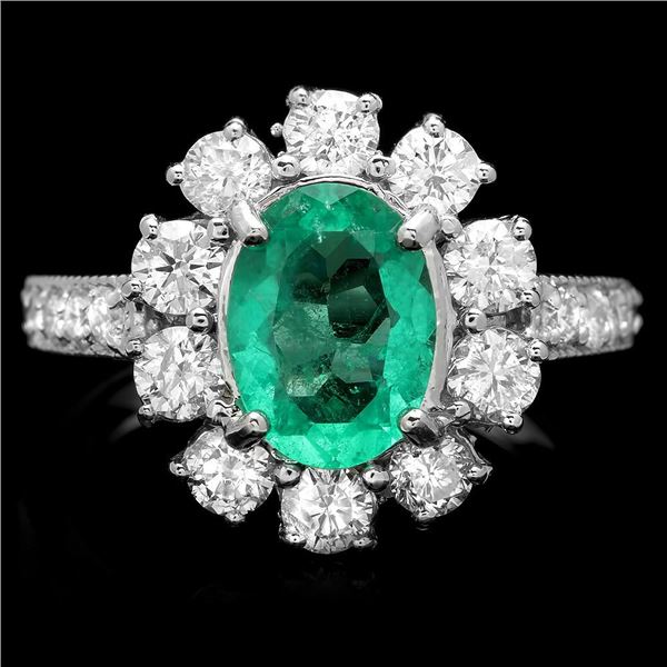 14k White Gold 1.50ct Emerald 1.45ct Diamond Ring